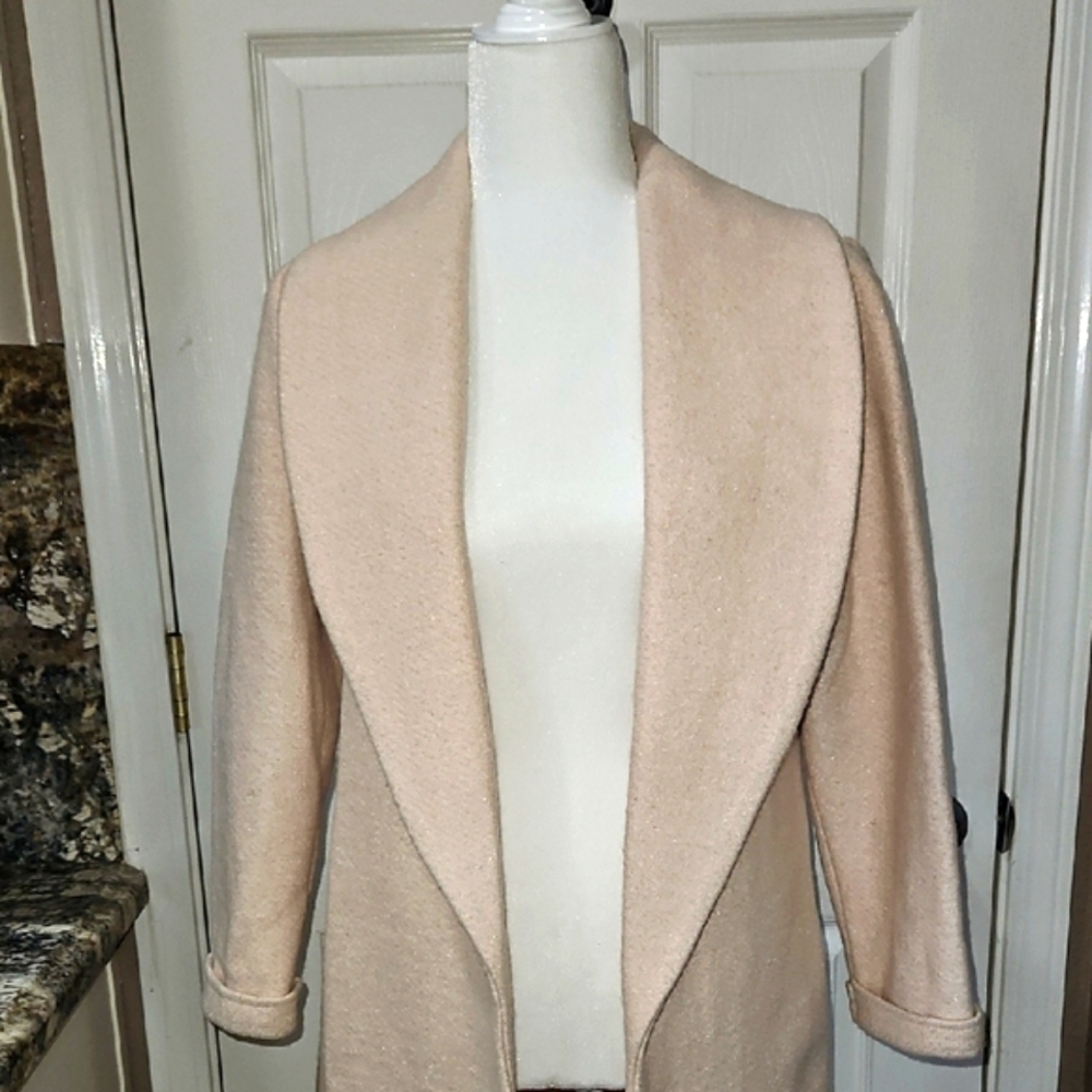 BeBe Wool Blend Pastel Pink With Silver Thredding Trech Coat Jacket - Picture 3 of 10